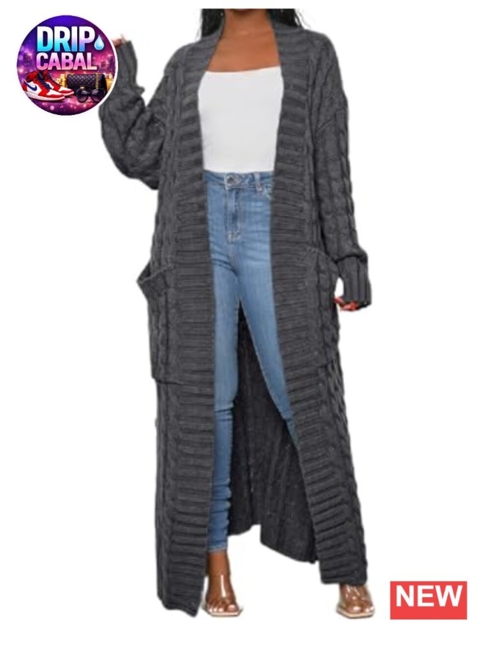 Women's Long Maxi Cable Knit Cardigan Sweater with Pockets